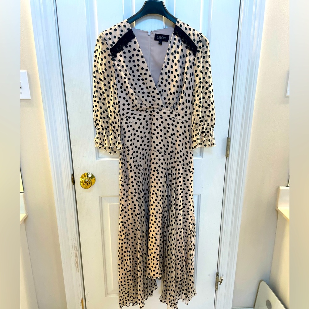 SALONI polka dot long sleeve midi dress, size 2